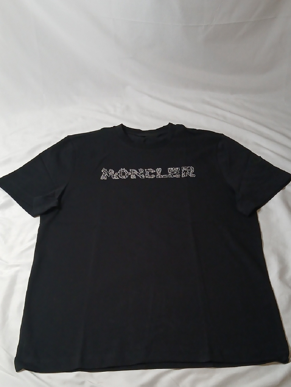 Moncler Black Crewneck T-Shirt with Patterned Logo